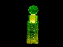 Cut uranium glass perfume bottle, post Civil War