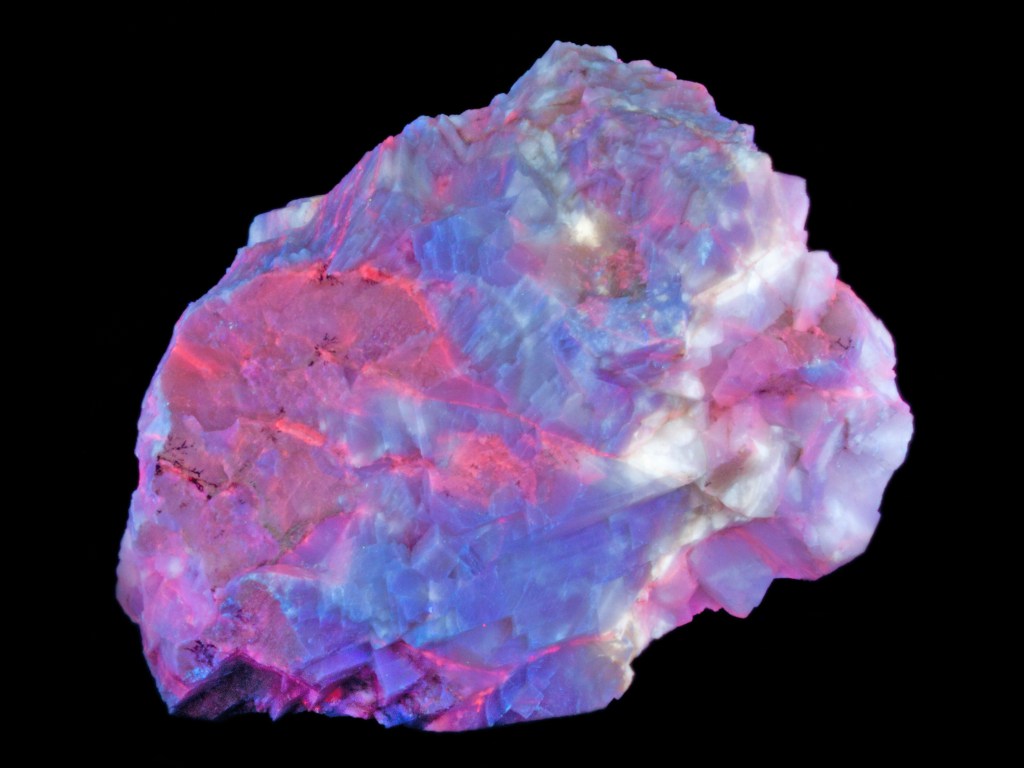 Calcite (massive) - near New Windsor, Carroll County, Maryland (shortwave UV)