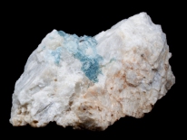 Fluorapatite, fl. blue white, albite, fl. red, E.Pitcairn, NY 5-97
