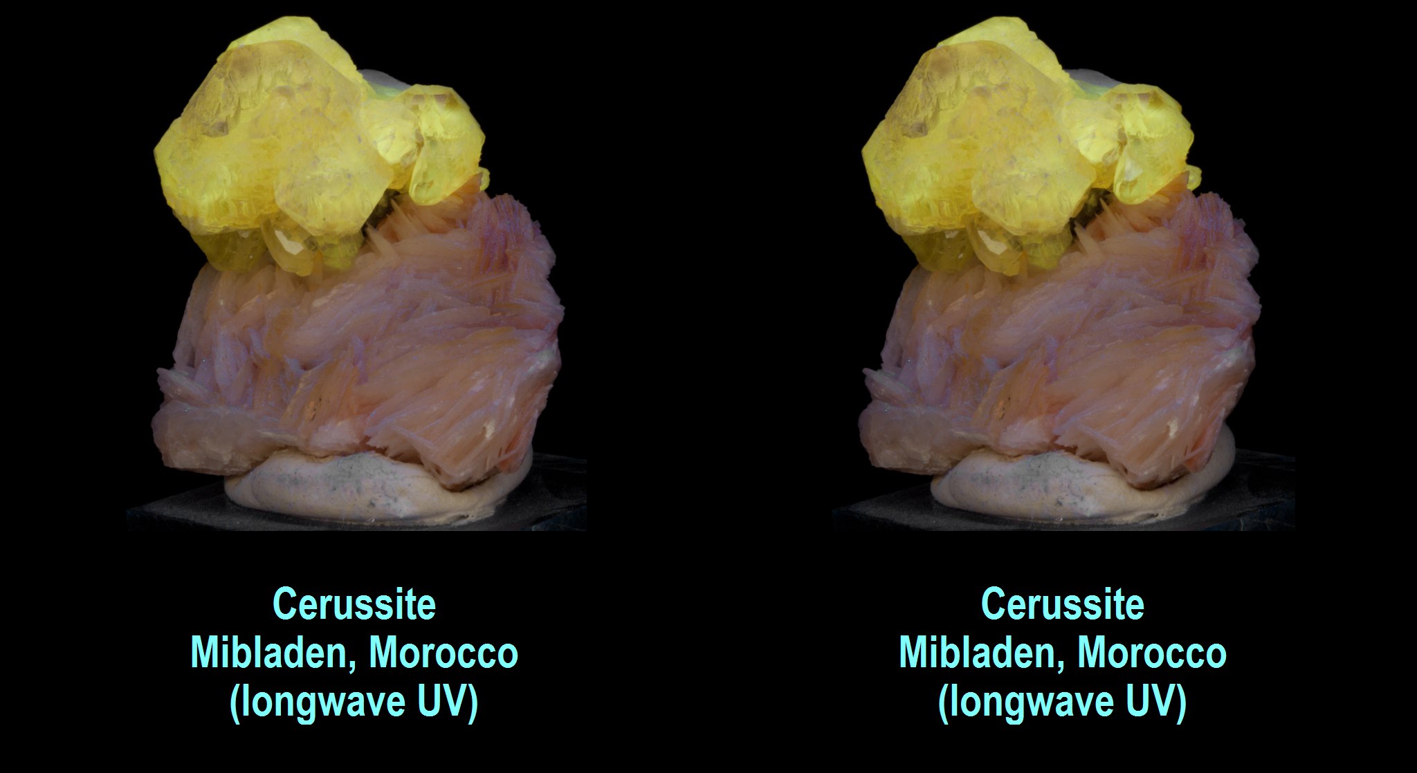 Cerussite - Mibladen, Morocco (longwave UV)
