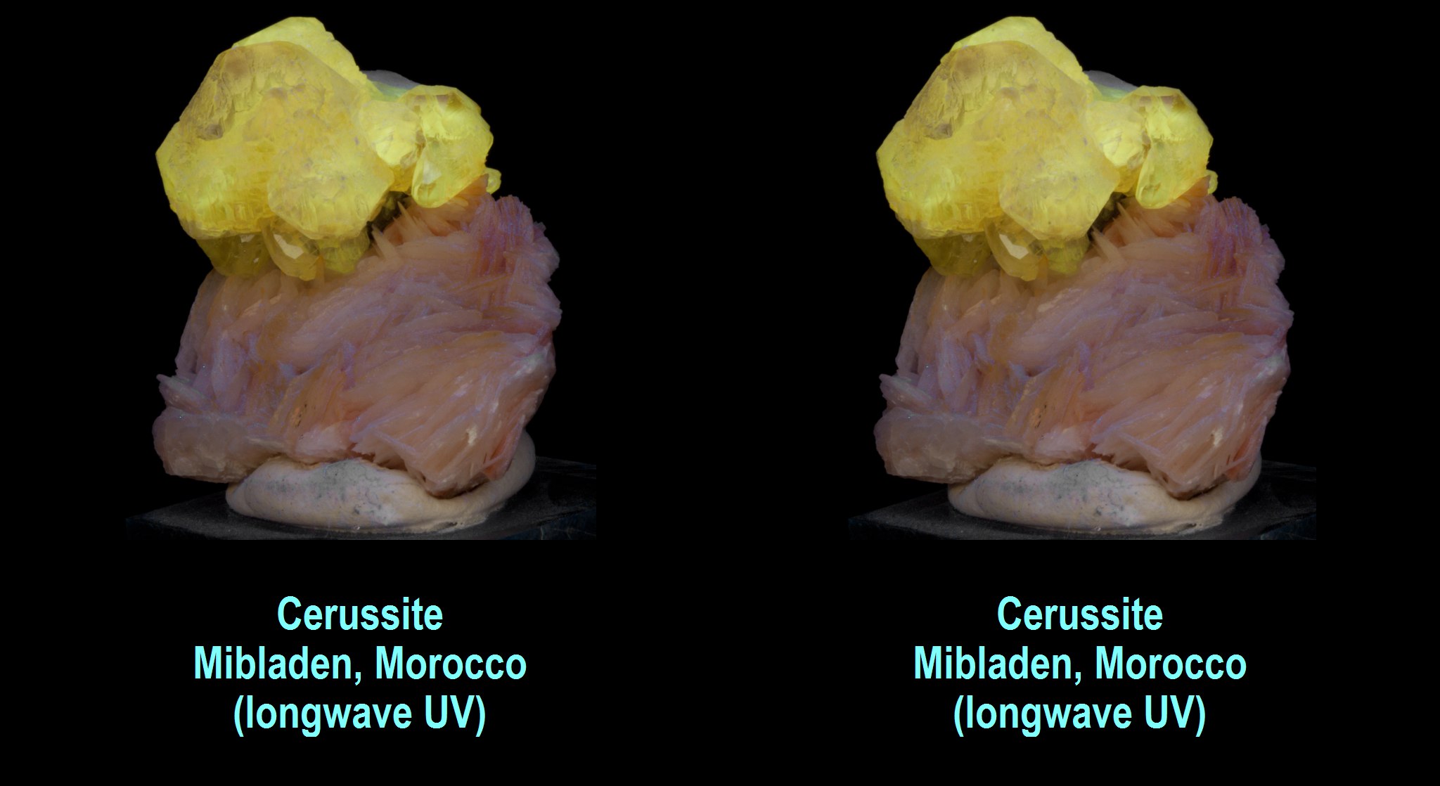 Cerussite - Mibladen, Morocco (longwave UV)