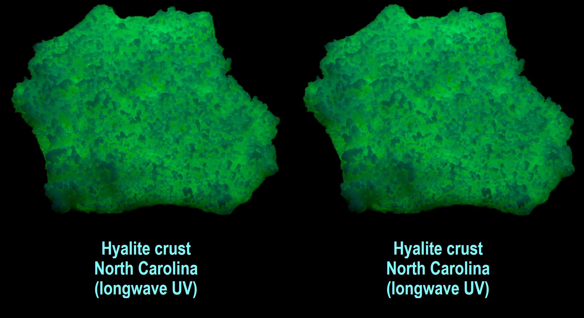 Hyalite opal crust, North Carolina - scanner, with longwave ultraviolet back lighting