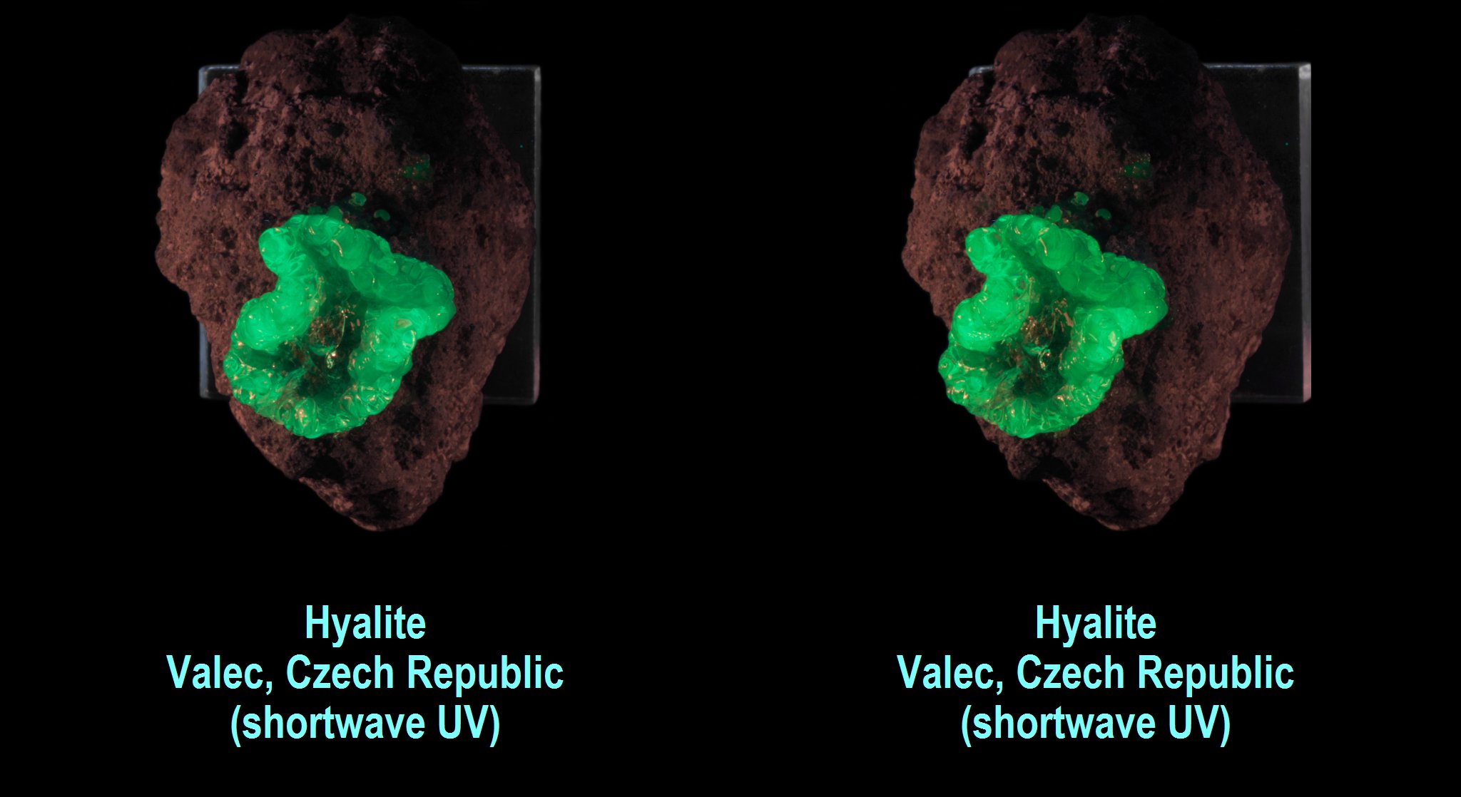 Hyalite - Valec, Czech Republic - green fluorescence (shortwave UV)