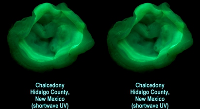 Chalcedony, Hidalgo Co., New Mexico (shortwave UV)