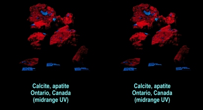 Calcite, apatite, Ontario, Canada (midrange UV)