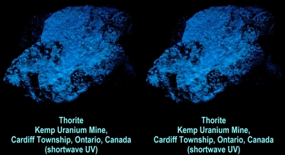 Thorite - Kemp Uranium Mine, Cardiff Township, Ontario, Canada (shortwave UV)