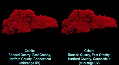 Calcite, Roncari Quarry, East Granby, Hartford County, Connecticut (midrange UV)