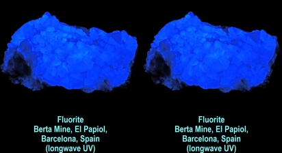 Fluorite - Berta Mine, El Papiol, Barcelona, Spain (longwave UV)