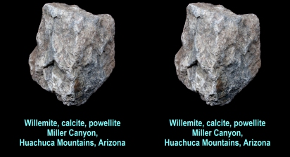 Willemite, calcite, powellite - Miller Canyon, Huachuca Mountains, Arizona