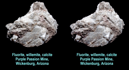 Fluorite, willemite, calcite - Purple Passion Mine, Wickenburg, Arizona
