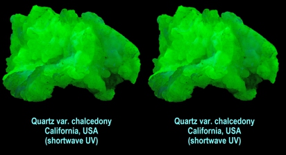 Quartz var. chalcedony - California, USA (shortwave UV)