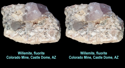 Willemite, fluorite - Colorado Mine, Castle Dome, AZ