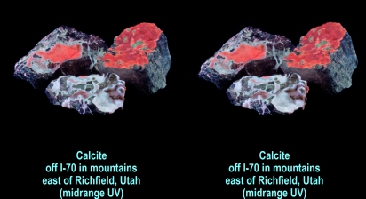 Calcite - off I-70 in Mtns. E. of Richfield, UT (midrange UV)