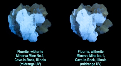 Fluorite, witherite - Minerva Mine No1, Cave-in-Rock, Illinois (midrange UV)