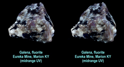 Galena, fluorite - Eureka Mine, Marion KY (midrange UV)
