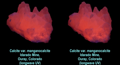 Calcite var. manganocalcite - Idarado Mine, Ouray, Colorado (longwave UV)