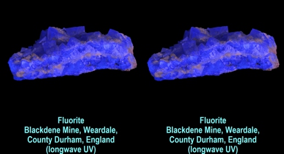 Fluorite - Blackdene Mine, Weardale, County Durham, England (longwave UV)