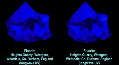 Fluorite - Heights Quarry, Westgate, Weardale, County Durham, England (longwave UV)