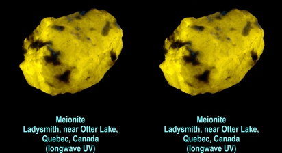 Meionite - Ladysmith, near Otter Lake, Quebec, Canada (longwave UV)