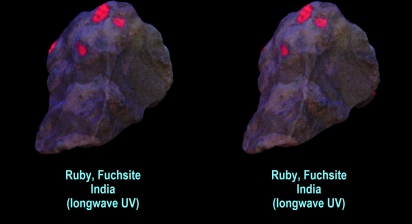 Ruby in fuchsite - India (longwave UV)
