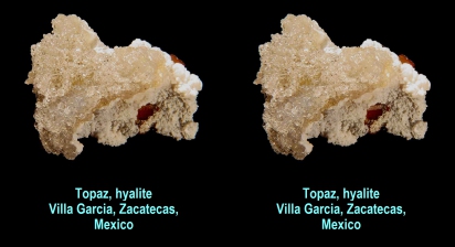Topaz on hyalite opal - Villa Garcia, Zacatecas, Mexico