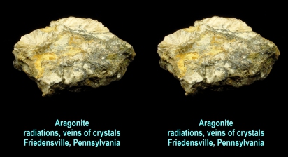 Aragonite radiations, veins of crystals - Friedensville PA