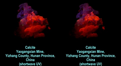 Calcite - Yaogangxian Mine, Yizhang Co., Hunan Prov., China (shortwave UV)