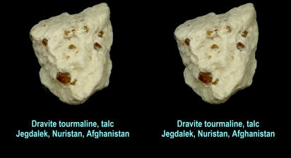 Dravite crystals in talc - Jegdalek, Nuristan, Afghanistan