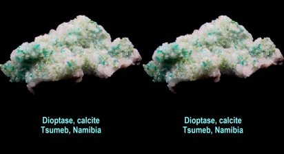Dioptase, calcite, Tsumeb, Namibia