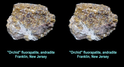 Pinkish-fluorescing fluorapatite with andradite, Franklin, NJ