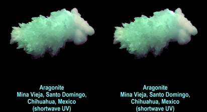 Aragonite, Mina Vieja, Santo Domingo, Chihuahua, Mexico (shortwave UV)