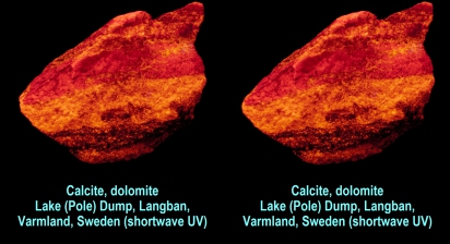 Calcite, dolomite, Lake (Pole) Dump, Langban, Varmland, Sweden (shortwave UV)
