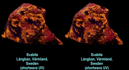Svabite, Langban, Vermland, Sweden (shortwave UV)