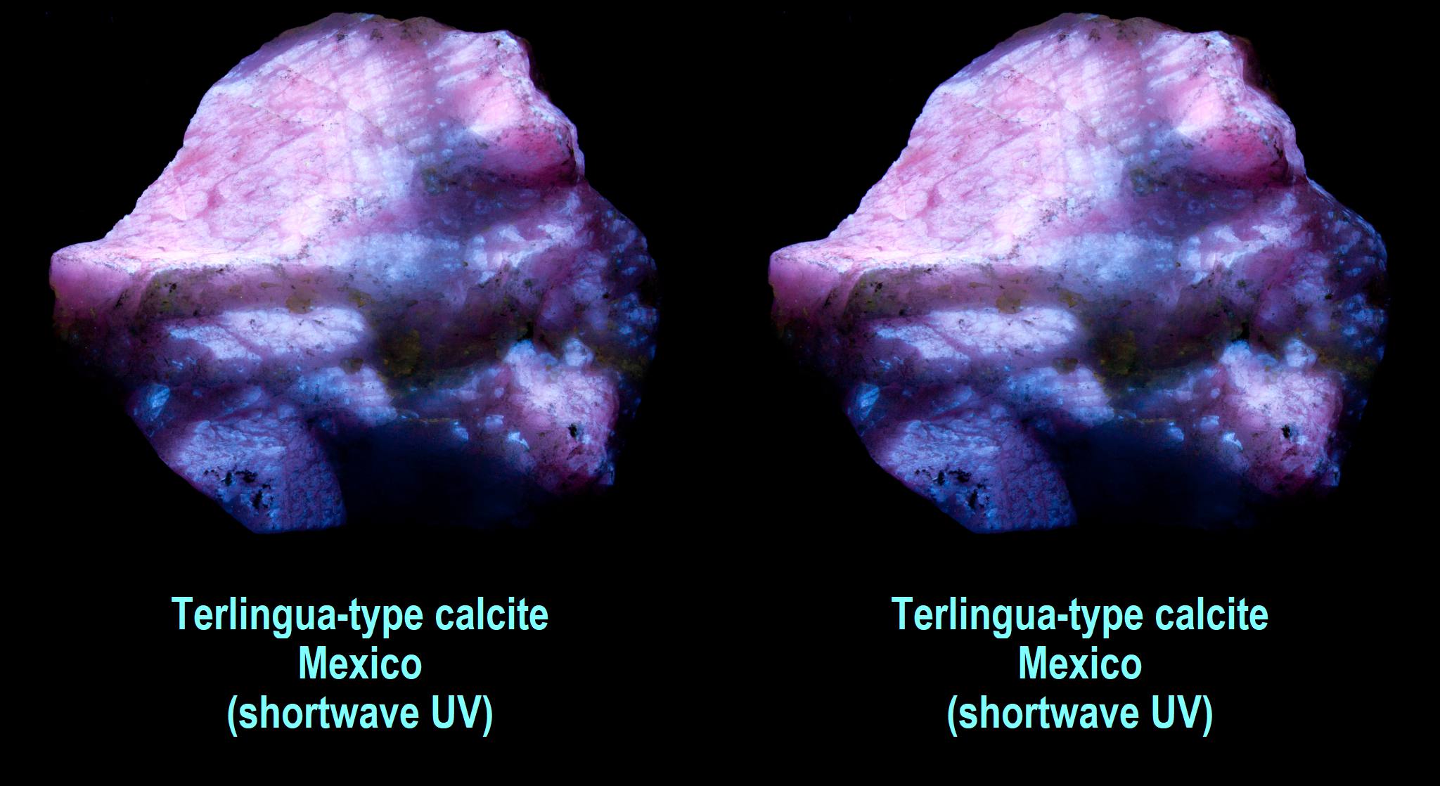 Terlingua-type calcite, Mexico (shortwave UV)