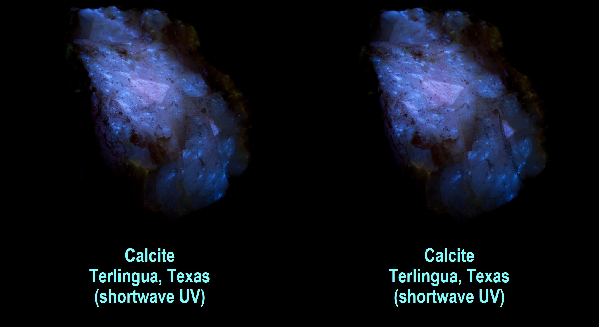 Calcite, Terlingua, Texas (shortwave UV)